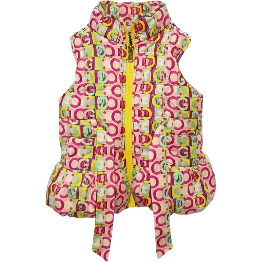 Coogi Baby Girls Pink Yellow‎ Geometric Print Puffer Vest Peplum Hem 12M